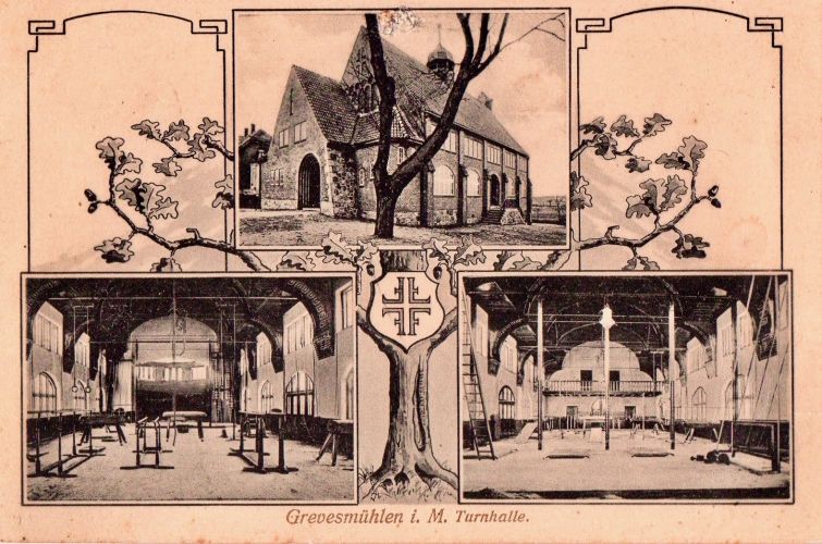 Historische Postkarte der Turnhalle Grevesmühlen